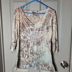 Yukiko V Neck Babydoll Style Blouse Women's Size Large